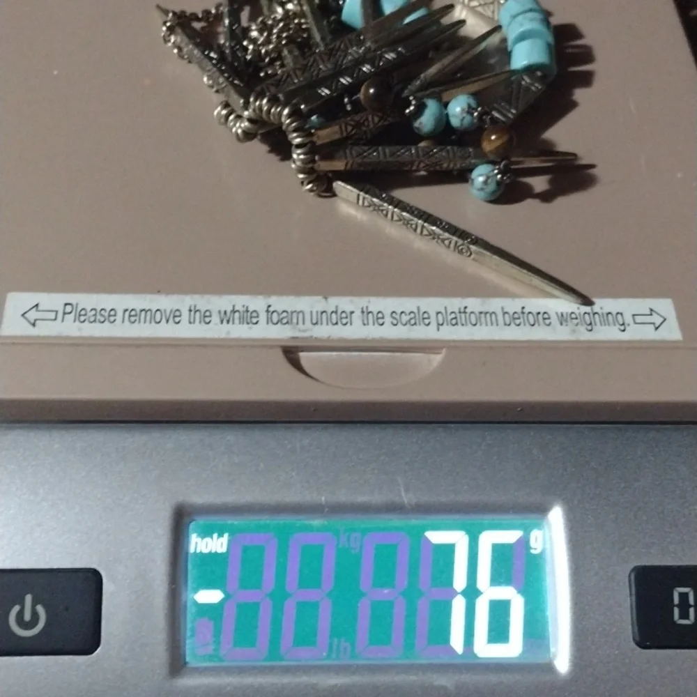 LUCKY BRAND SPIKED BRASS GOLD WITH TURQUOISE ACCENTS TRIBAL 24-26" NECKLACE - Picture 9 of 11